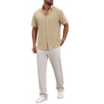 thumbnail image 2 of INSPIRE CHIC Men's Point Collar Short Sleeve Button Down Casual Stripes Linen Shirts 3XL Khaki, 2 of 6
