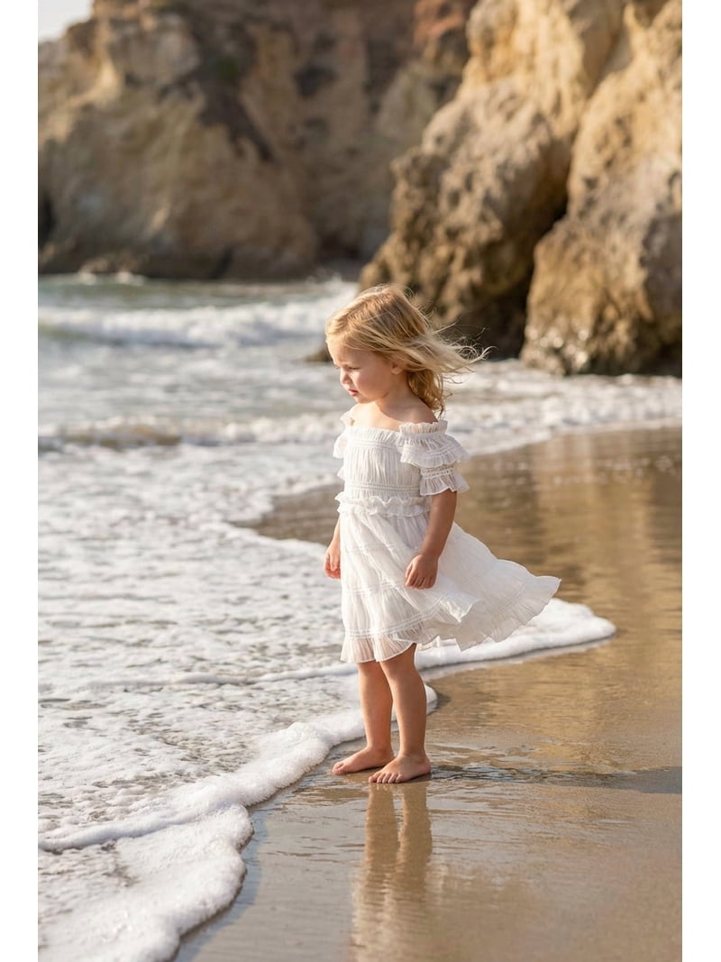 boho toddler dress 2Bunnies Girls' 12M-3T Baby Vintage Rustic Off-Shoulder Textured Ruffle White 3T family photos Boho Dress Ivory Flower Girl