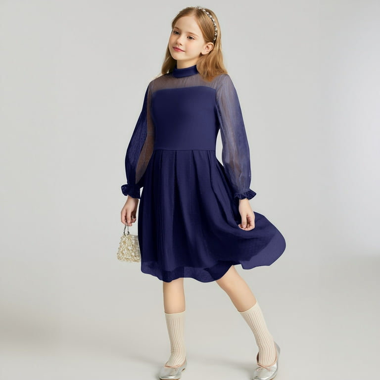 Summer Dresses for Teens Girls Navy Dress for Girls Mesh Long Sleeve Teen  Sundress for Teens 16 Years - Walmart.com