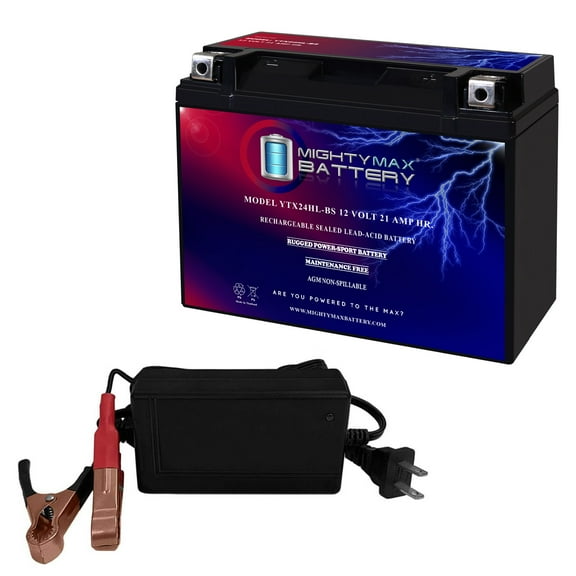 YTX24HL-BS - 12V 21AH 350CCA - SLA Battery   12V 4Amp Charger