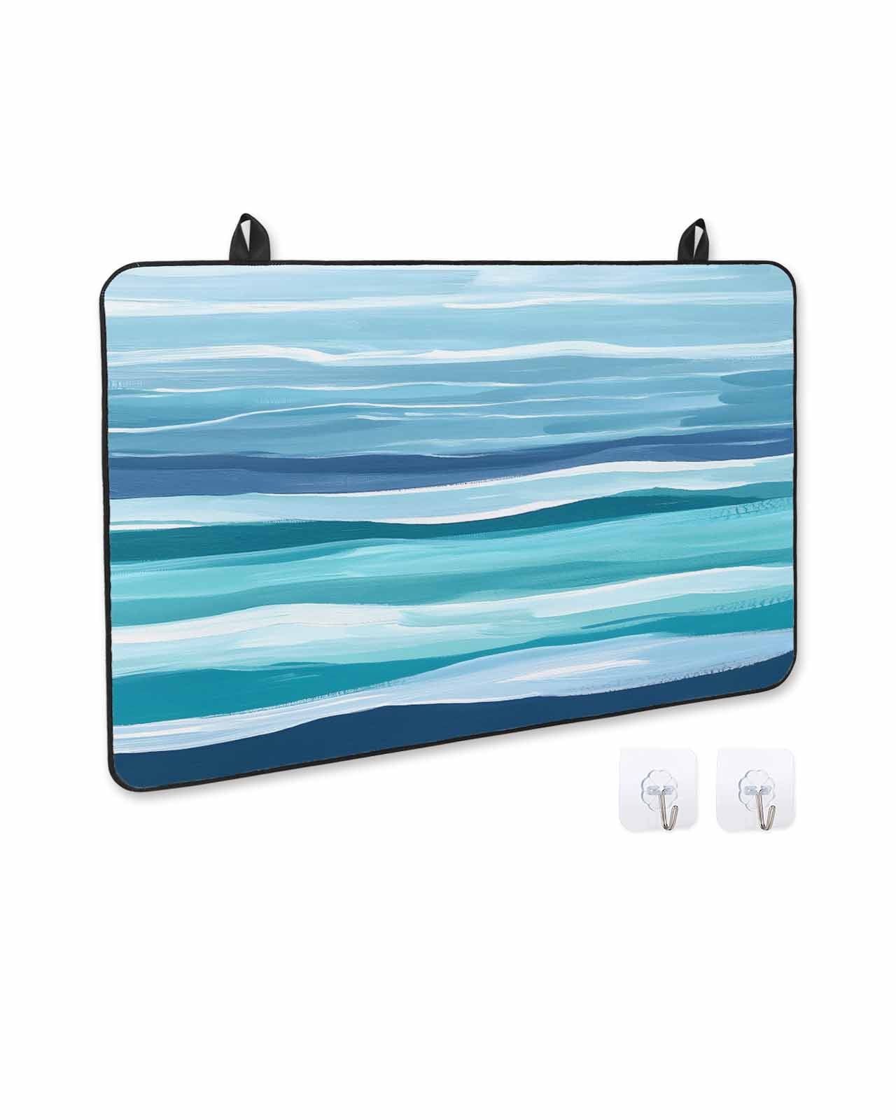nqOlkjepod Large Induction Cooktop Protector Mat 36"x21", Ocean Beach Stove Top Covers for Electric Stove, Modern Blue Coastal Wave Oil Painting Art Stove Burner Cover Mats, Glass Top Stove Cover