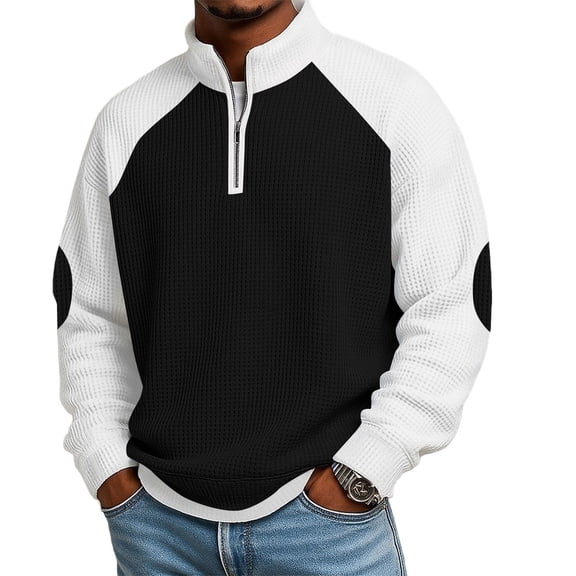 SOOMLON Big and Tall Mens Sweatshirts Turtleneck 1/4 Zip Pullover Waffle Color Block Long Sleeve Shirt Warm Fashion Tops
