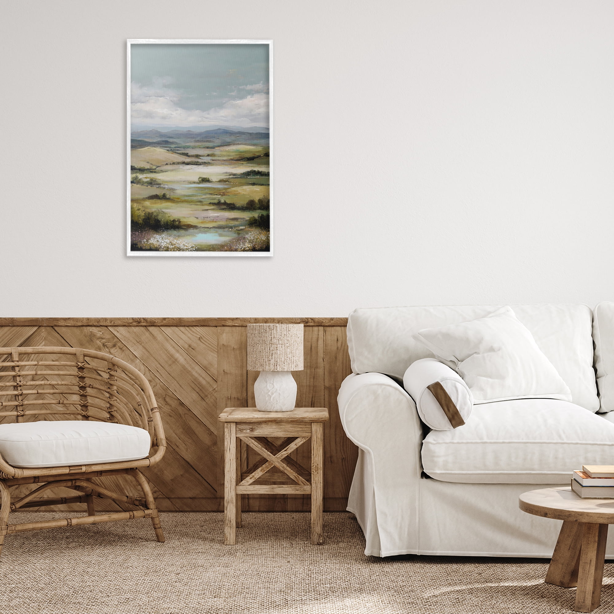 Stupell Industries Rolling Mountain Meadows White Framed Giclee Art, design by Petal Prints Design
