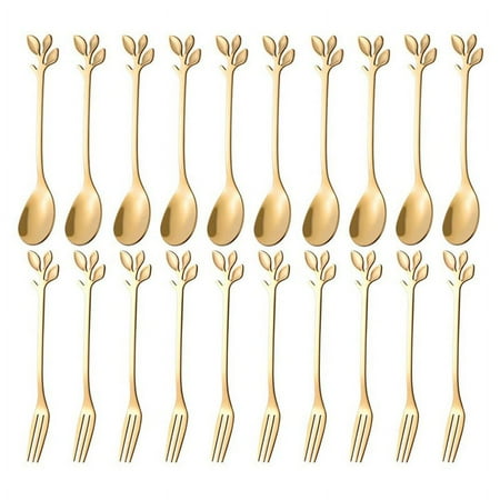 

Dessert Spoon Fork Set 20 Pcs 4.7 Inch Cake Fork Coffee Spoon Fruit Fork (10 Spoon + 10 Fork)