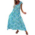 thumbnail image 2 of Lenago Robe de Bal Grande Taille Mode Femmes Été Décontractée Imprimé Col Carré Sans Manches Robe Longue Ample Robes de Plage en Solde, 2 of 9