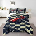 thumbnail image 2 of Race Car Comforter Set King Size Teens, 3D Sports Car Cool Automobile Bedding Vintage Chessboard Pattern Quilted Bedding Racer Duvet Set,1 Comforter 2 Pillowcases, 2 of 6