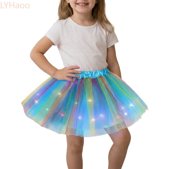 LYHaoo Girls Rainbow Glitter Skirt With Lights Layered Tutu For Party Dress Up Girls Casual Skirts,Sizes 3-8 Years