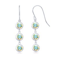 Gem Stone King 925 Sterling Silver Mercury Mist Mystic Topaz 3 Stone French Wire Dangle Earrings for Women (3.30 Cttw, Gemstone Birthstone, Round 5MM)