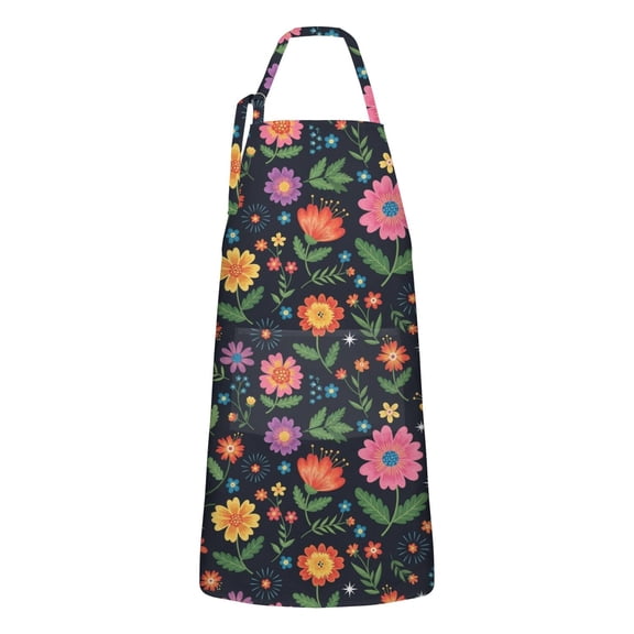 Pioneer Flower Floral Print Pattern Apron for Women and Men, Cotton Linen Waterproof with Pockets, Adjustable, 33x27 Inch for Kitchen, Gardening, BBQ, Salon