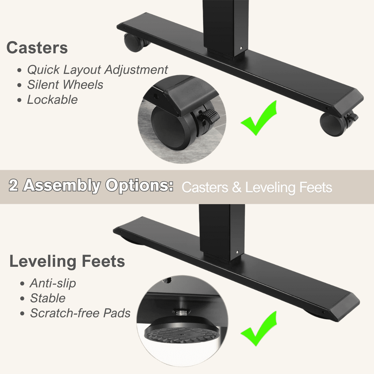 Legooin Ergonomic Height Adjustable Gaming Desk with Wheels Wooden Mobile Workstation Compter Table Home Office Furniture, Black