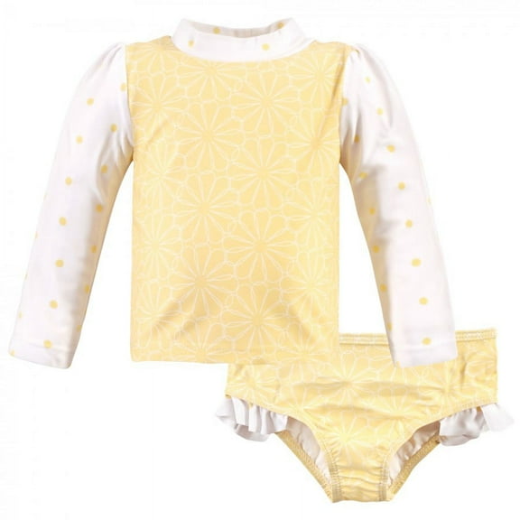 Hudson Baby Toddler Girl Swim Rashguard Set, Yellow Daisy, 2 Toddler
