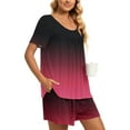 thumbnail image 4 of IROINNID 2PC Pajamas Set for Women Loose Short Sleeve Shirts with Comfy Shorts Gradient Sleepwear Pajamas Sets,Burgundy, 4 of 7