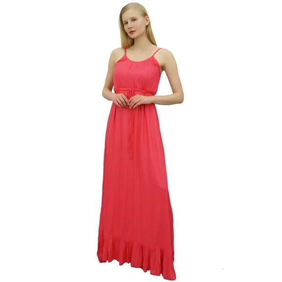 Bimba Women's Peach Maxi Spaghetti Strap Long Dress Casual Summer Sundress-4