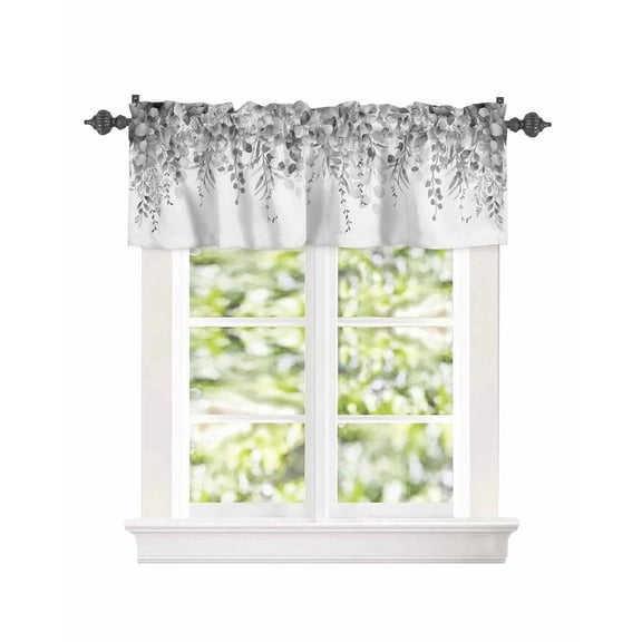 Watercolor Gray Eucalyptus Leaves Window Valances for Kitchen,Rod Pocket Valance Privacy Small Curtain,Pastoral Botanical Leaf on White Window Treatment Drapes for Bedroom Laundry Room 54x18in