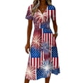 thumbnail image 4 of 4th Of July Dress Women Plus Size American Flag Dress Stretchy Slim Fit Summer Evening Party Dress, 4 of 5