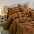 thumbnail image 5 of MooMee Duvet Cover Set Cal-King 100% Washed Cotton Twill Ultra-Soft Breathable Linen Like 3-Piece (Dark Orange, 104"x98"), 5 of 7