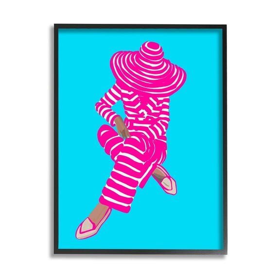 Stupell Industries Stripe Pattern Pop Style Fashion Woman Sitting Graphic Art Black Framed Art Print Wall Art, Design by Amelia Noyes
