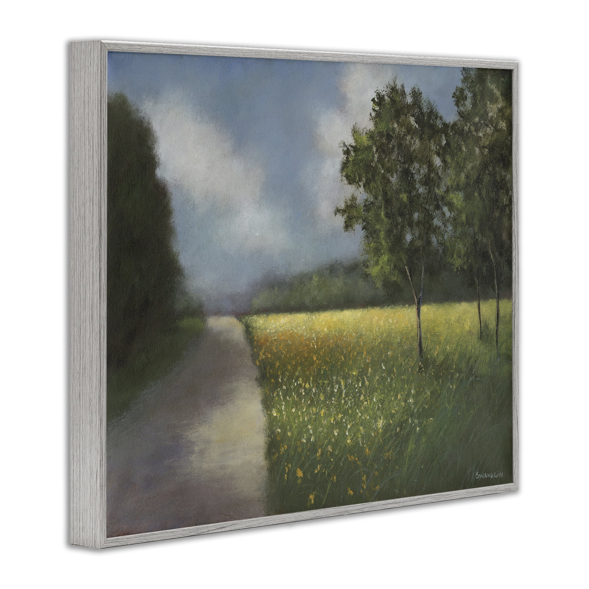 Stupell Industries Traditional Country Road Landscape Painting Gray Framed Art Print Wall Art, 30 x 24