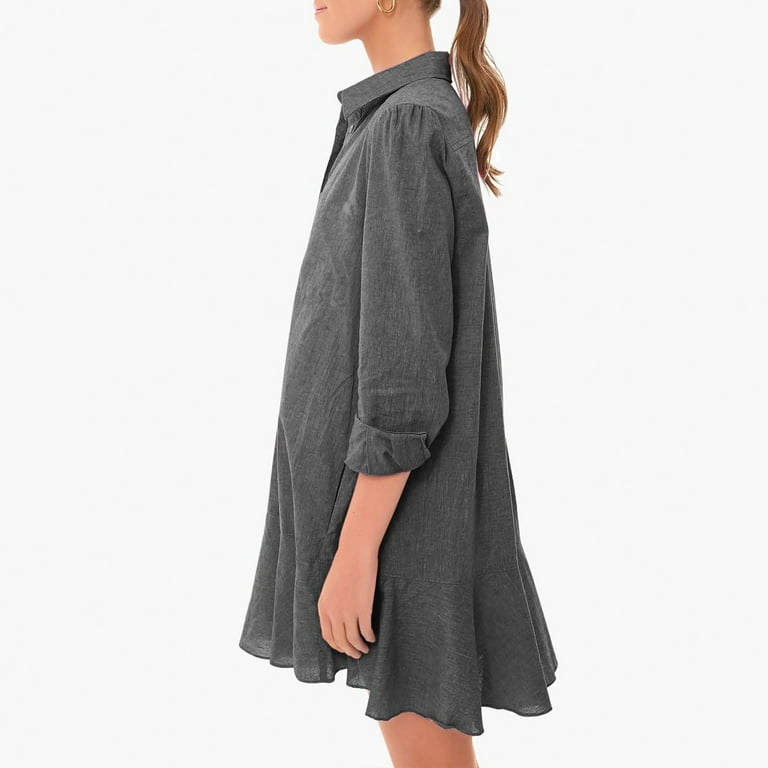 Women Clothing Women's Tunic Mini Shirt Dress Cotton Long Sleeve Ruffle Hem Dress Button Up Shift Chambray Dresses - Walmart.com Women Clothing Women's Tunic Mini Shirt Dress Cotton Long Sleeve Ruffle Hem Dress Button Up Shift Chambray Dresses - Walmart.com