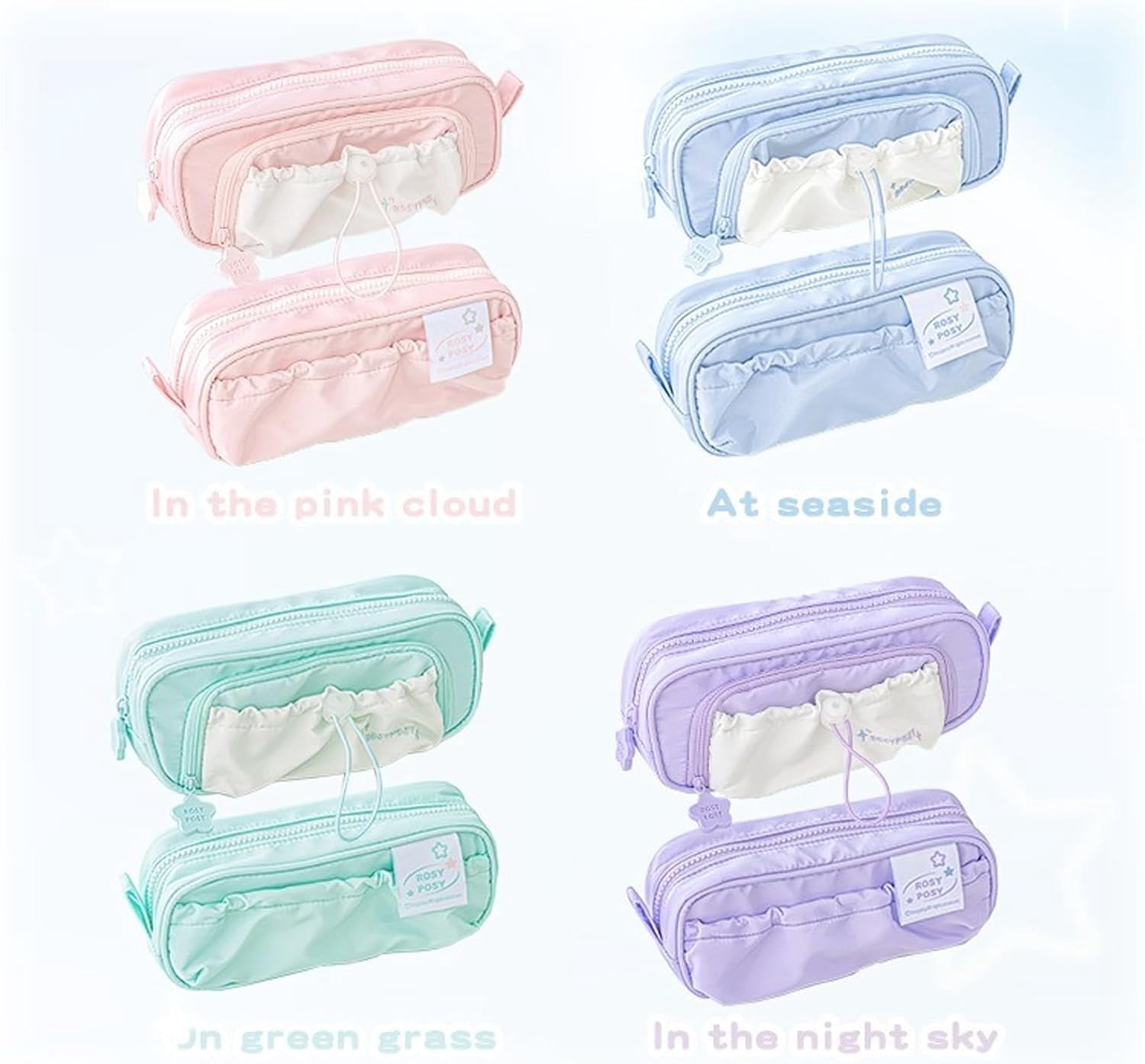 Rosy Posy Pencil Case, Kawaii Pencil Case With Rosy Posy Pens, Counting Stars PencilCase Big Capacity, Cute Aesthetic Pouch Holder Drawstring Pen Case
