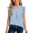thumbnail image 2 of Fengqque Girls Blouse V-Neck Ruffled Cap Sleeves Pleated Front Relaxed Fit Flowy Casual Top 5-14 Years Light Blue 7-8Years, 2 of 9