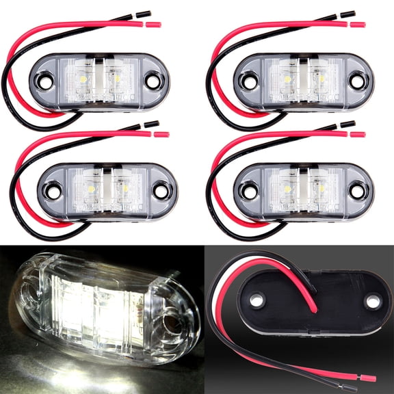 ECCPP Side Marker Light 4 X 2.5" Clearance White Oval Led Lamp 2 Diode Trailer Truck Side Marker Light
