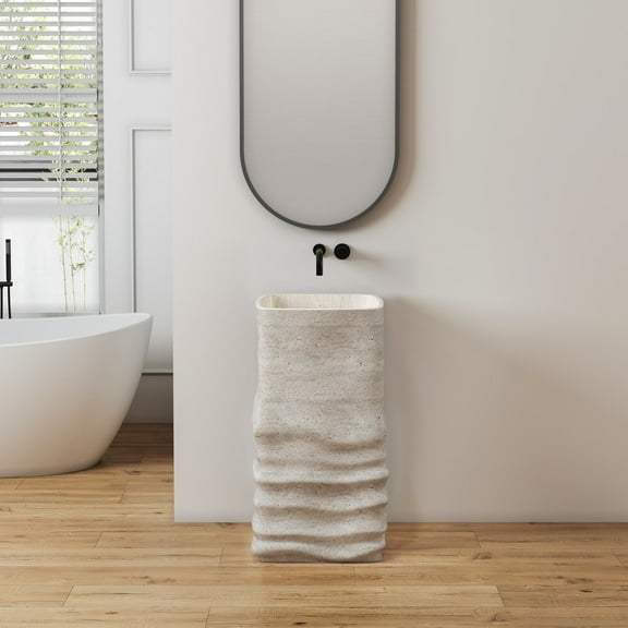 MEDUNJESS 33" Tall Stone Resin Irregular Pedestal Sink,Solid Surface Pedestal Bathroom Sink Basin