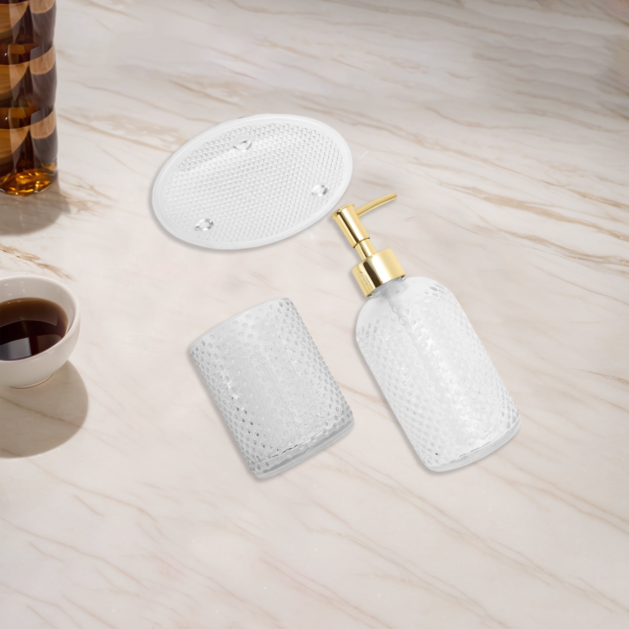 Unique Bargains 3 Pcs Reusable Dot Bathroom Accessories Kit Clear