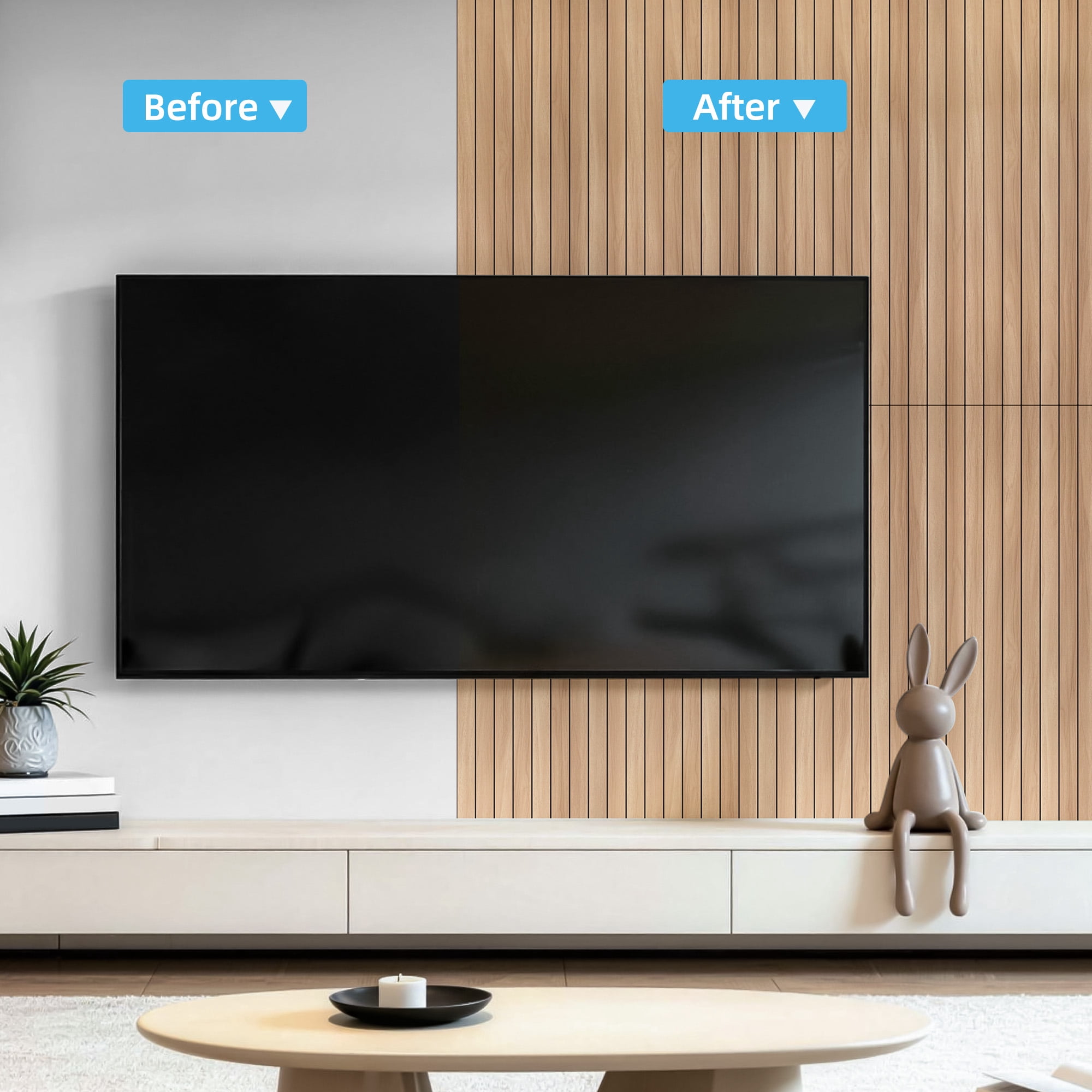 Yeslife 6-Pack Peel and Stick PVC Wood Slat Wall Panels, 48.03 in. x 15.75 in., Oak Wood Grain, Thickened 3D Decorative Wall Panels for Living Room, Bedroom & Office