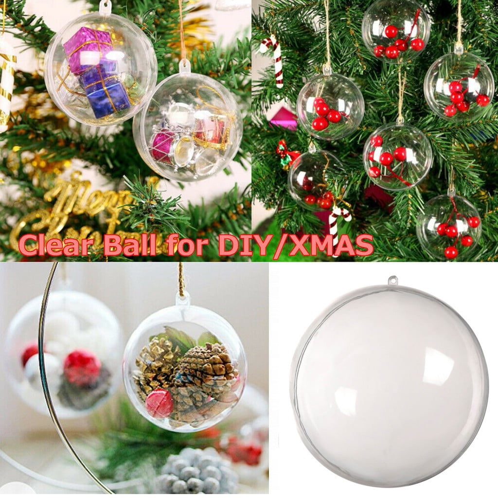 Christmas Ornaments 4-12cm Two Part Bauble Xmas Wedding Decor Fillable Ball 