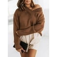thumbnail image 3 of Women's Oversized Sweater Sexy Deep V Neck Long Sleeve Cable Knit Sweater Loose Sweater Tunic Pullover, 3 of 6