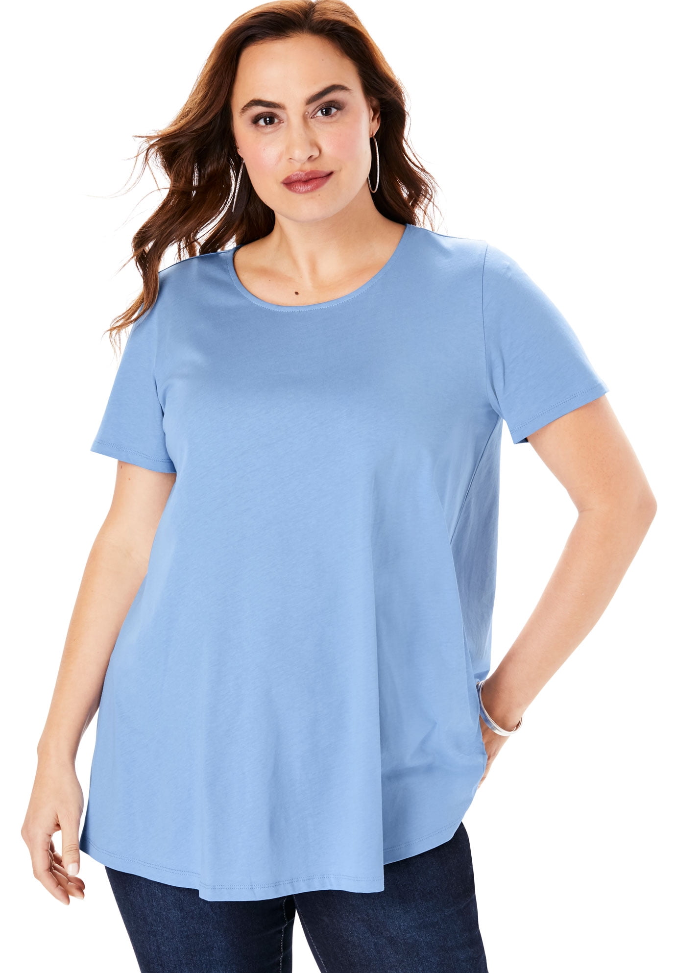 Roaman's Plus Size Swing Ultimate Tee With Keyhole Back T-Shirt ...