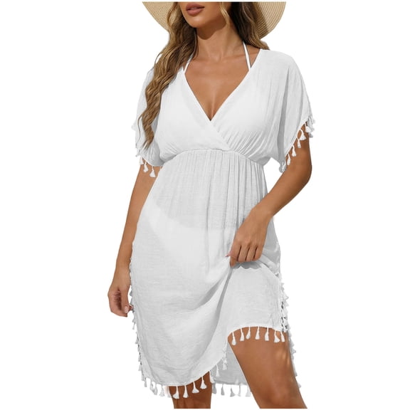 Women Swimsuit Cover up Sheer Deep V Neck Beach Tunic Dresses Summer Beachwear Vacation Swimwear Coverups