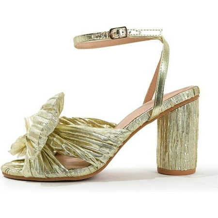 

XWQYRG High Heels For Women-Women Peep Toe High Heel Sandals Cross Strappy Wedding Evening Dress Shoes Buckle Stain Gold