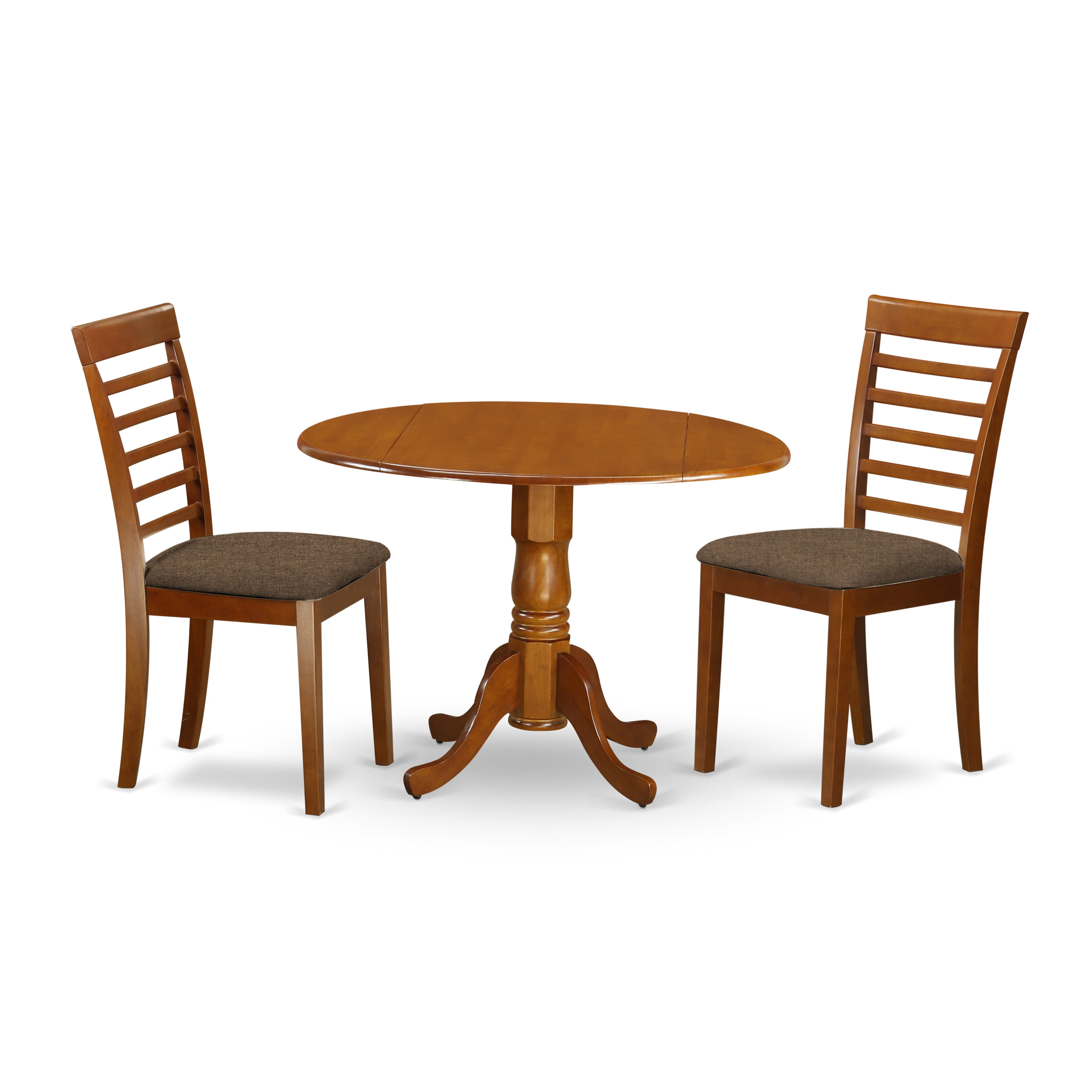 East West Furniture Dublin Wood Dining Set w/ Linen Fabric Seat in Brown