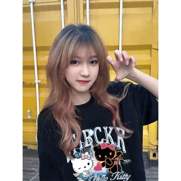 Camiseta Sanrio Hello Kitty, Top americano suelto de algodón, Graffiti de Anime para mujer, Y2K, viento Neutral, verano, manga corta, regalo para Amiga