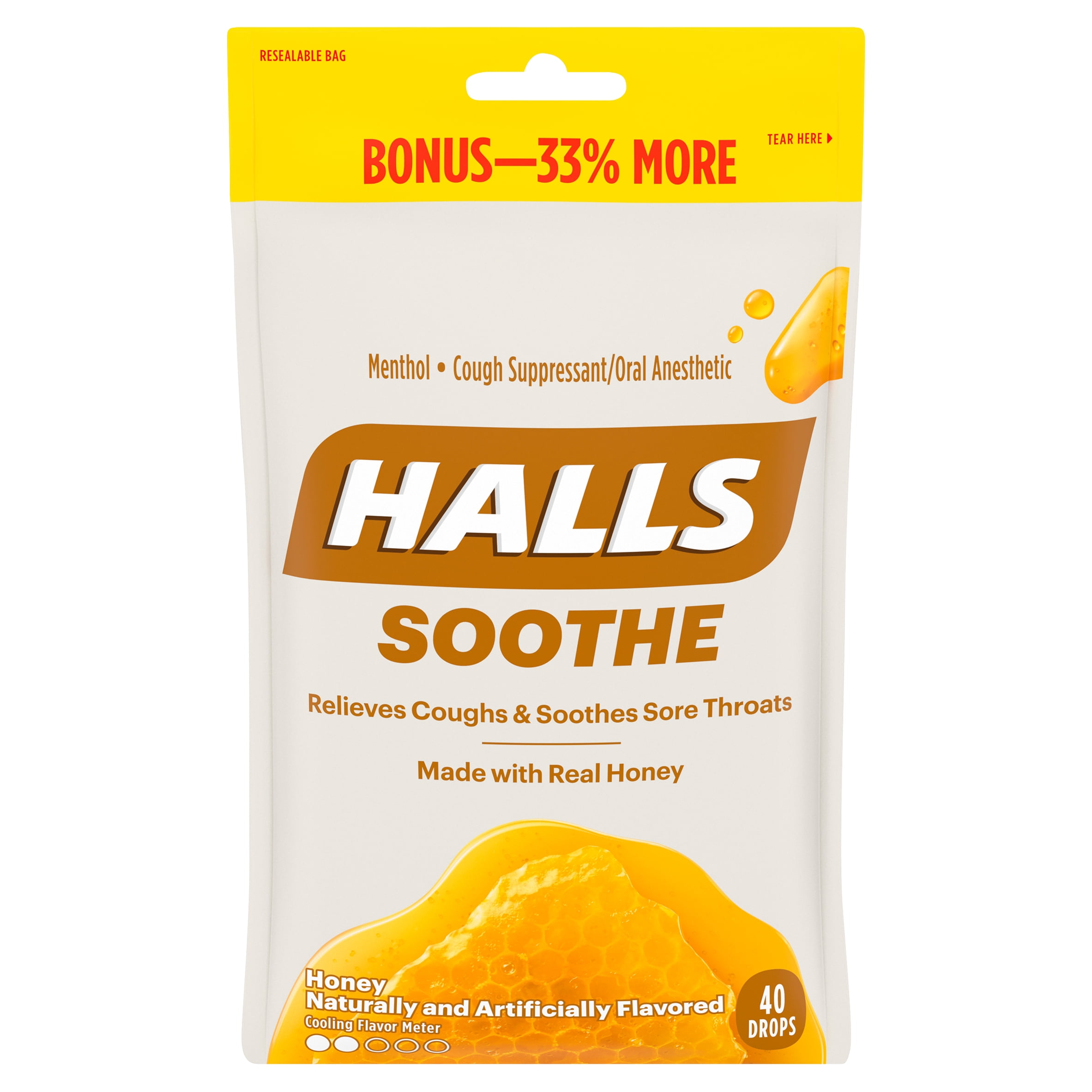 Halls Honey Cough Drops, 40 Pcs