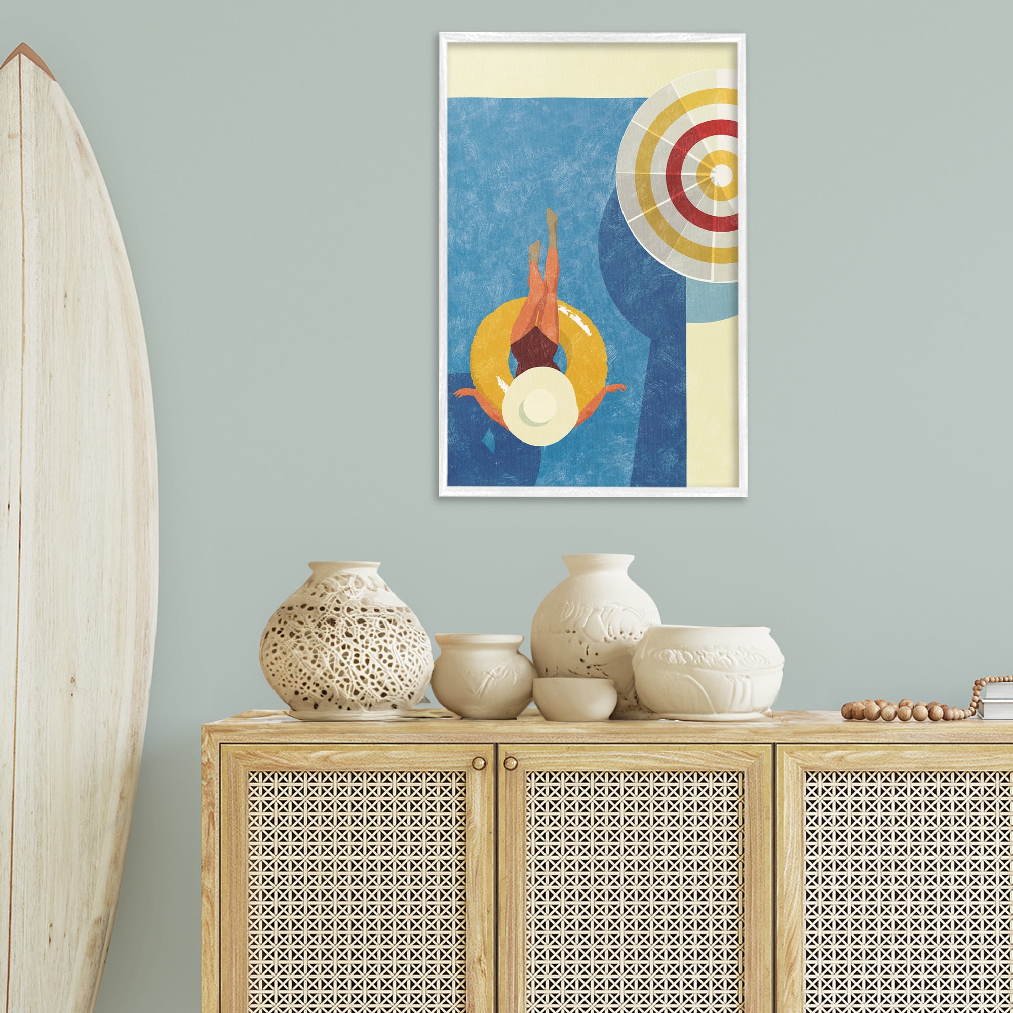 Stupell Industries Relaxing on Pool Float Novelty Painting White Framed Art Print Wall Art, 20 x 30