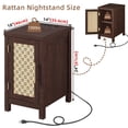 thumbnail image 3 of Leyaoyao Rattan Night Stand with Charging Station, Boho Nightstand with Woven Cane Door, Farmhouse End Table for Living Room, Bedroom, Walnut, 3 of 7