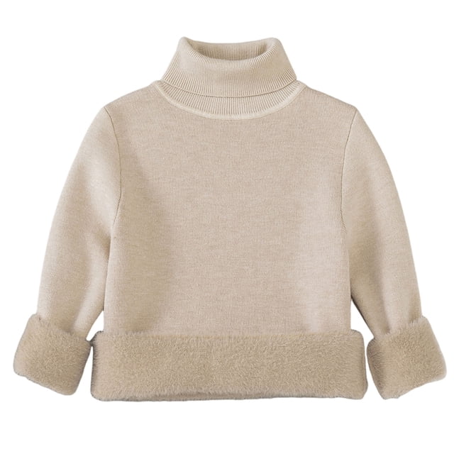Kids Base Layer Solid-Color High-Neck 100%Polyester Sweater with Fleece for Toddler Winter Casual Daily