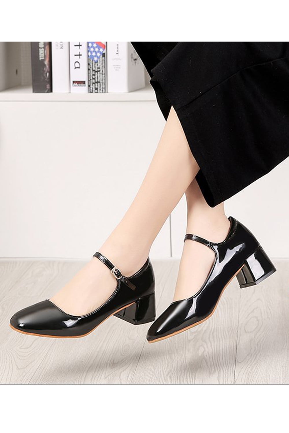 shiny black pumps