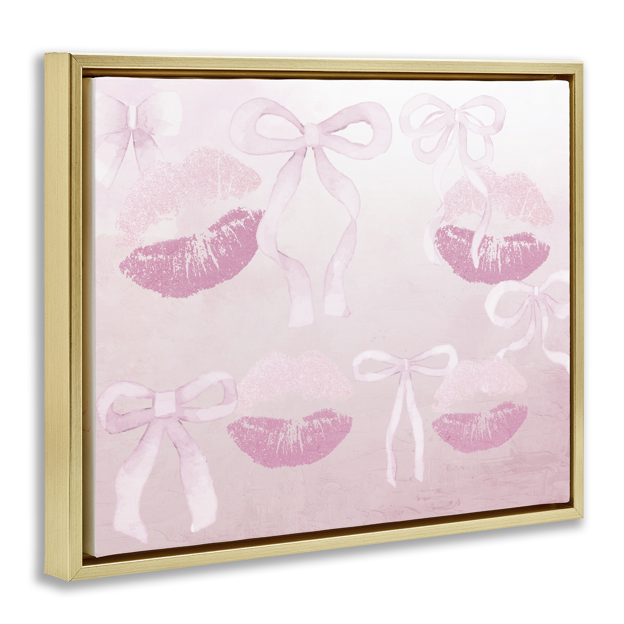 Dreamy Bows & Lips Gold Framed Floater Canvas Wall Art, design by Kim Allen