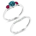 thumbnail image 2 of Gem Stone King Round London Blue Topaz Red Ruby 0.85 Ct 10K White Gold Lab Grown Diamond Ring (Size 5), 2 of 5