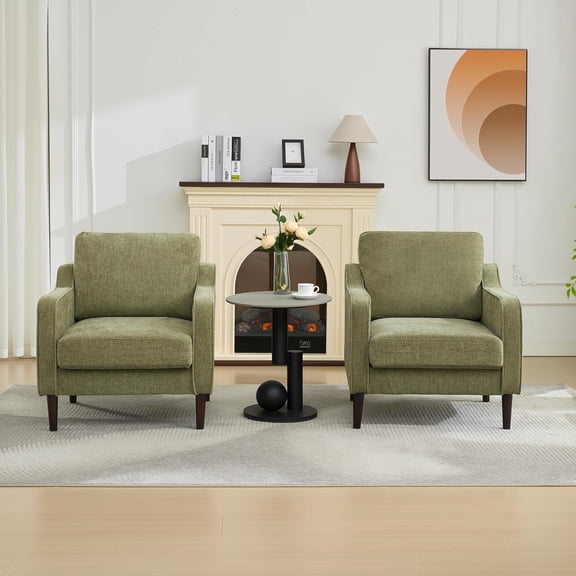 Modern Wingback Living Room Chair, Upholstered Fabric Accent Armchair, Single Sofa Chair with Lounge Seat and Wood Legs for Office/Bedroom/Reading Spaces, Beige