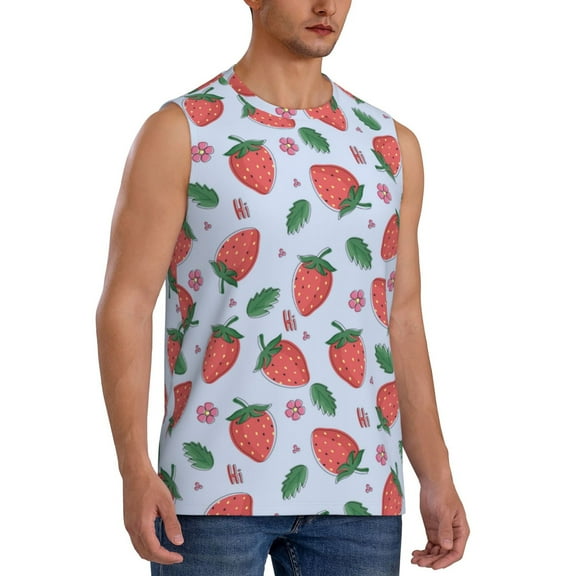 Picia Strawberries mens Cotton Tank Undershirts , Moisture-wicking Ribbed Tanks, Lightweight Cotton Tank Undershirts-3X-Large