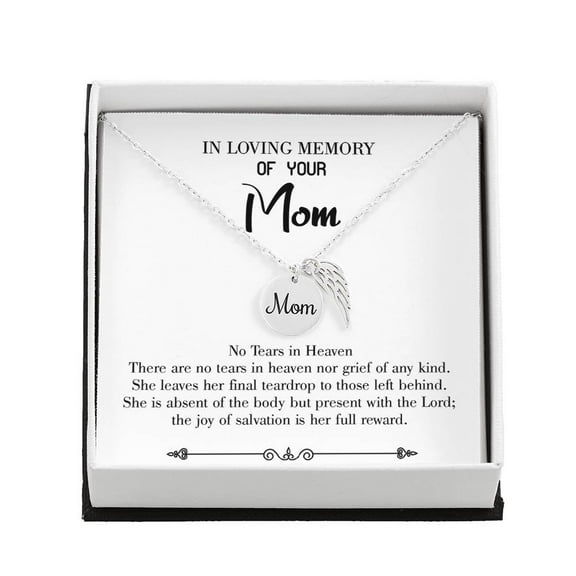 Tears In Heaven Mom Remembrance Necklace Angel Wing Charm, Stainless Steel 18-22'' Chain