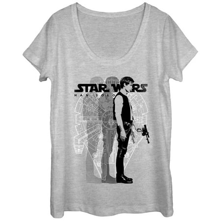 Women s Star Wars Millennium Falcon Han Solo Scoop Neck Athletic Heather Medium