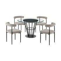 Veronica Shannon 5 Piece Round Dining Set with Thundercloud Gray Fabric