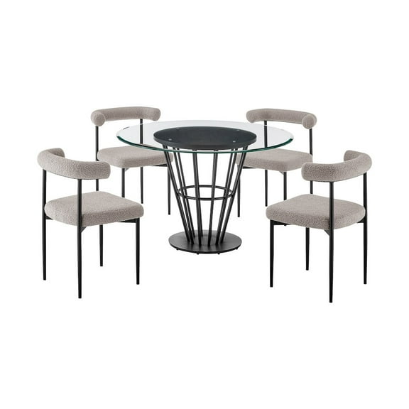 Veronica Shannon 5 Piece Round Dining Set with Thundercloud Gray Fabric