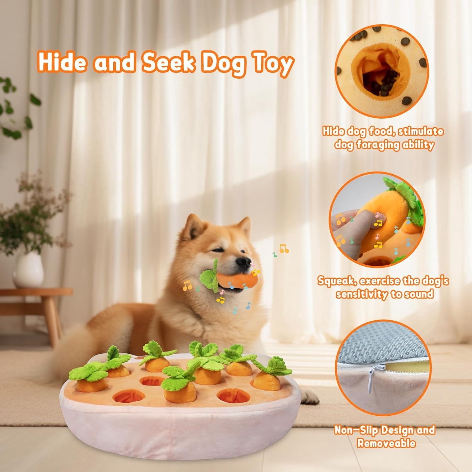 Plush Puzzle Toys for Small Dogs Hide and Seek Squeaky Carrots Dog Toys, Carrot Dog Enrichment Toys Includes 11 Carrots Toys, Pink